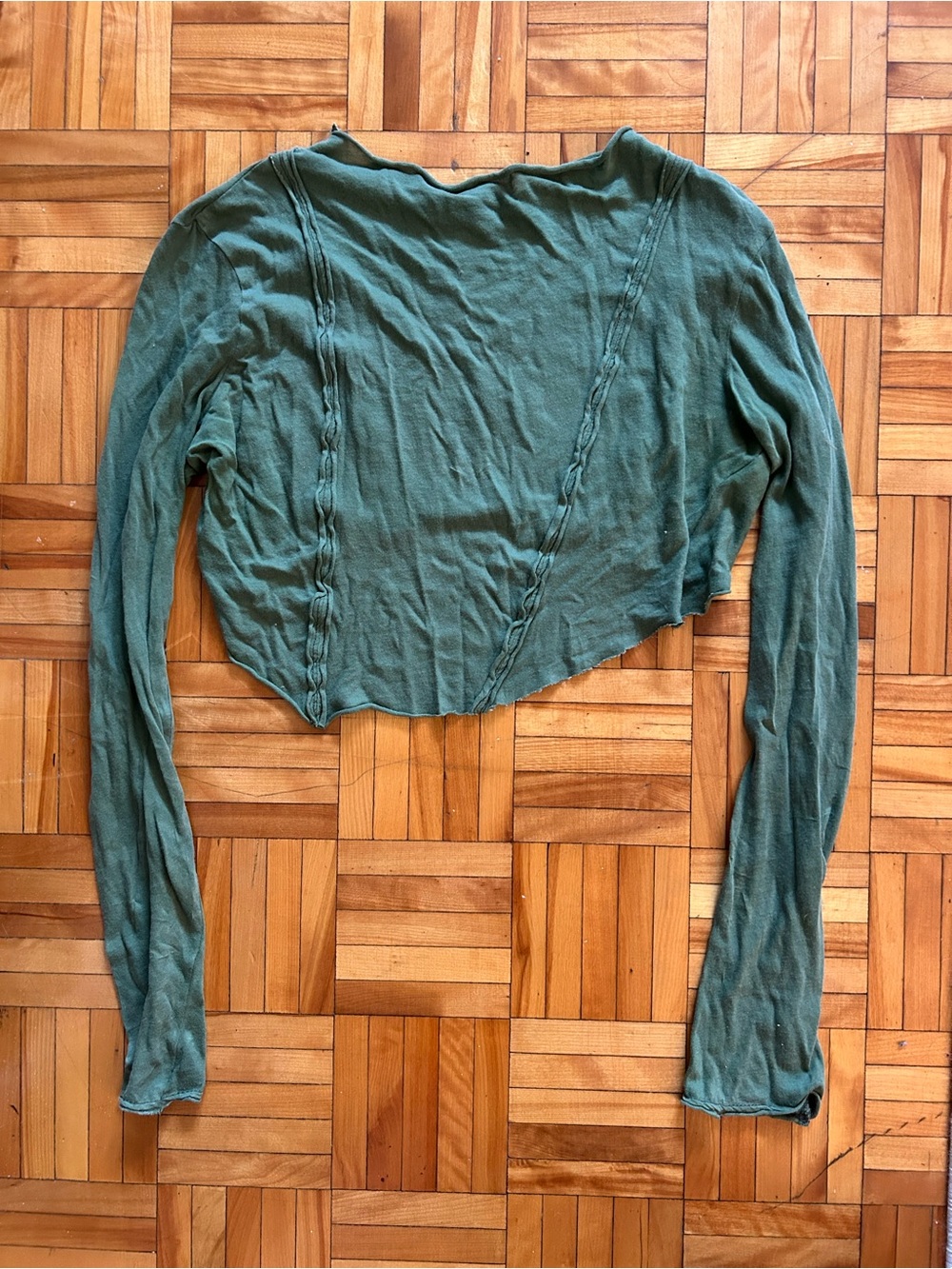 Urban Outfitters Green Cropped Long-Sleeve Knit Top
